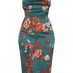 PLT GREEN FLORAL SATIN  DRESS