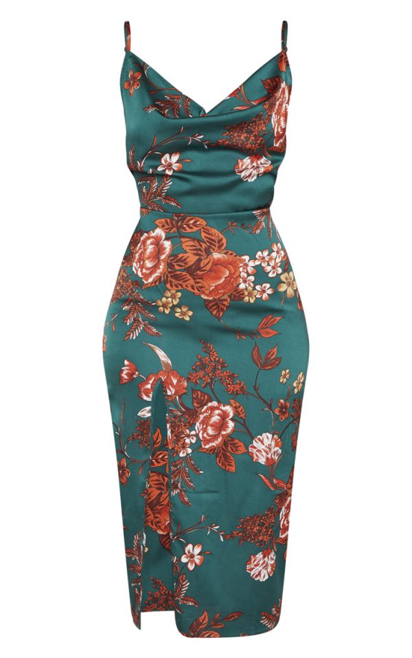 PLT GREEN FLORAL SATIN  DRESS