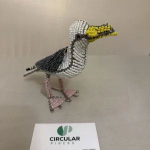 Black, Yellow, Grey Bead And Wire Seagull Eating A Chip