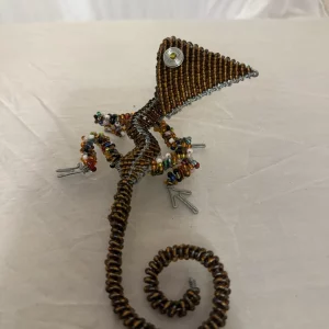 Beaded Wire Lizard Ornament Hand Made Sculpture Wall Hanging